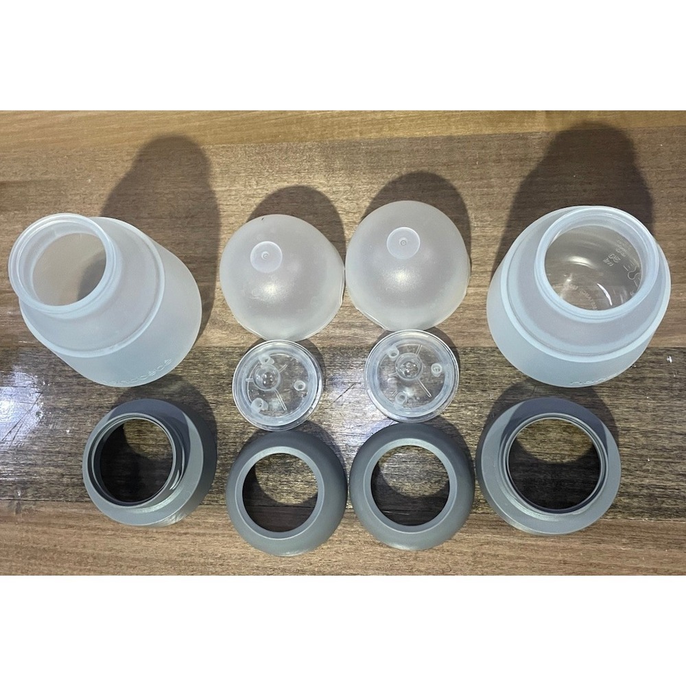 NANOBEBE Gray 2pk Flexy Silicone Soft Baby Bottles With All Parts 9oz 270ml